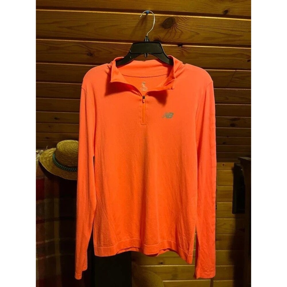 New Balance Quarter Zip Top Performance Long Sleeve Shirt Size L Hi-Vis Orange